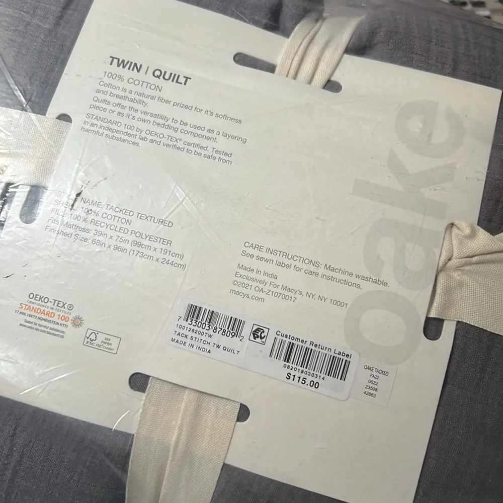OAKE Textured Gauze Quilt, Twin, Charcoal, Created for Macy's